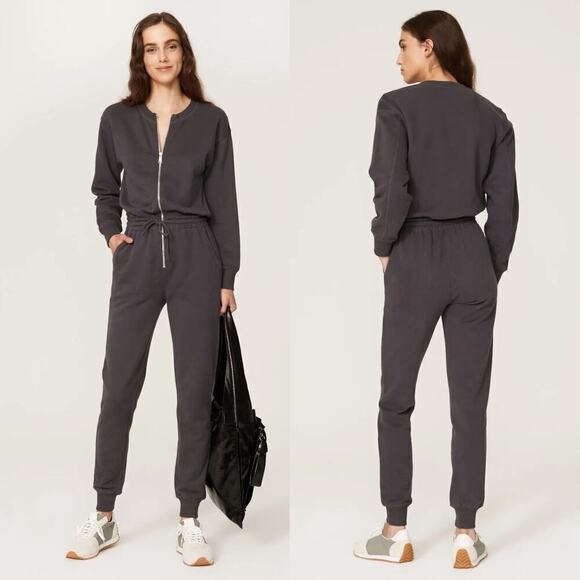 Thakoon Zip Up Jumpsuit Cotton Long Sleeve Tapered Leg One Piece Outfit Black L - Picture 1 of 6
